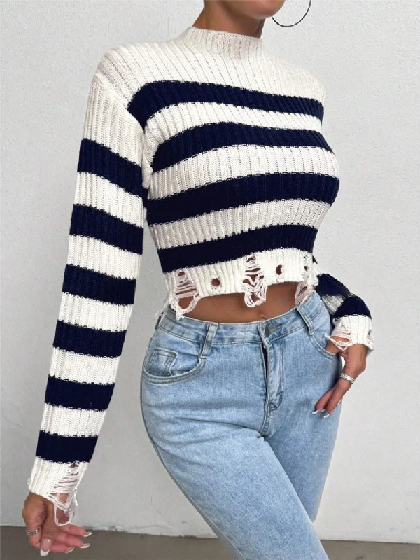 Round Neck Short Striped Sweater