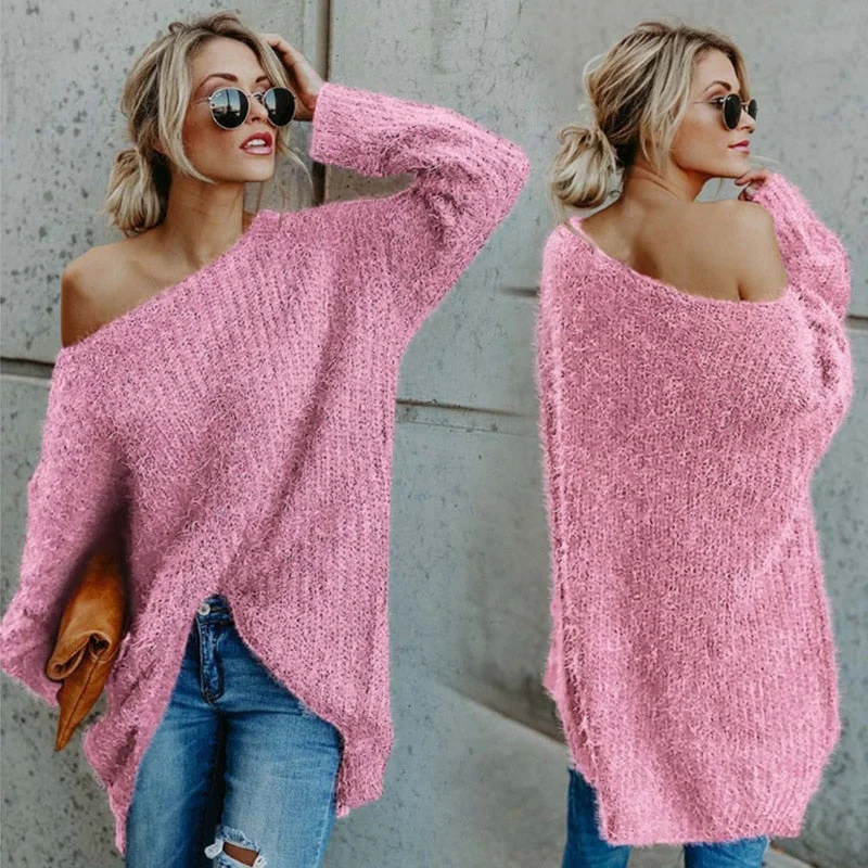 Shoulder Off Sweater Plus Size Loose Fit