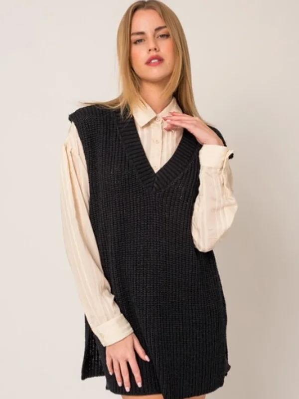 V-Neck Black Sweater Vest Tunic