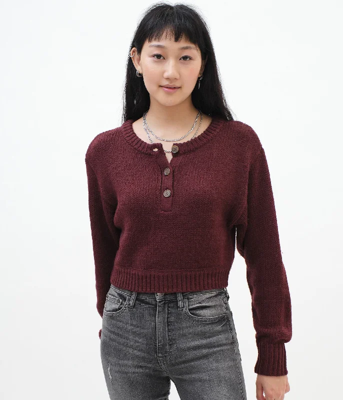 Aeropostale Oversized Sleeve Cropped Henley Sweater***