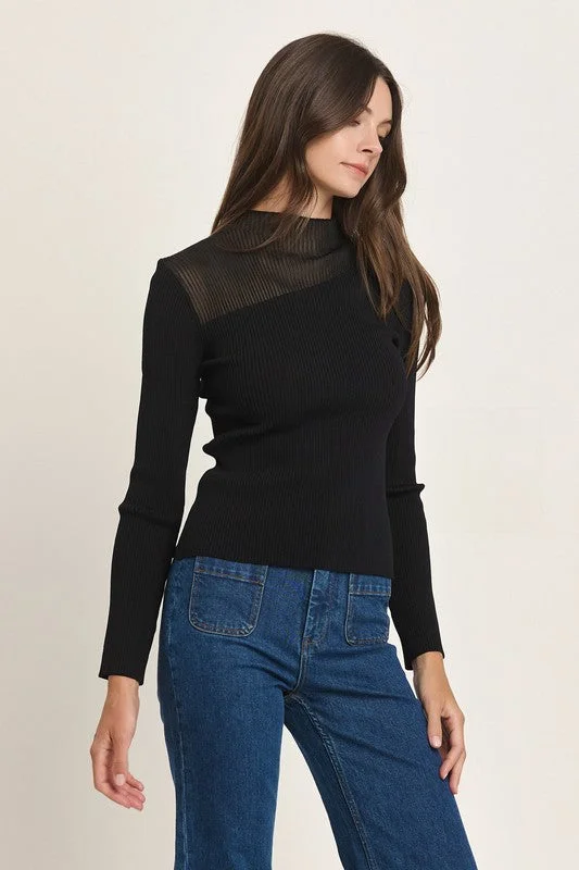 See Through Mock Neck Sweater Top