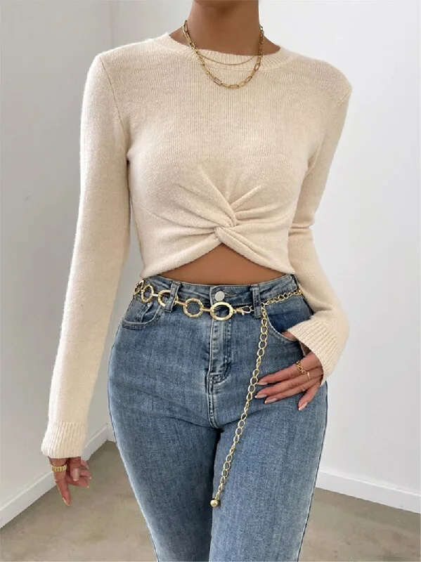 Slim Round Neck Knitted Top Sweater