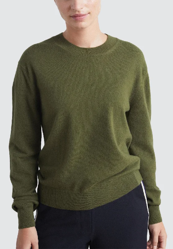 Cashmere Crew Neck Sweater | Khaki Ribbed Striped Patterned