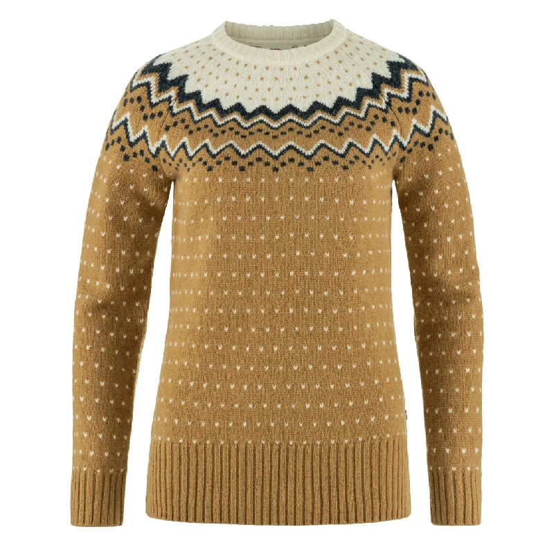 Fjallraven Womens Ovik Knit Sweater Buckwheat Brown / Chalk White Machine Wash Dry Clean Hand Wash