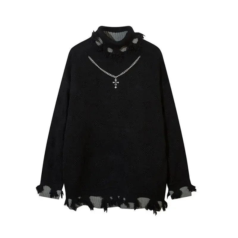 'Obscura' oversize ripped knitted sweater Hooded Sweater Collared Sweater Shawl Collar 'Obscura' oversize ripped knitted sweater Hooded Sweater Collared Sweater Shawl Collar